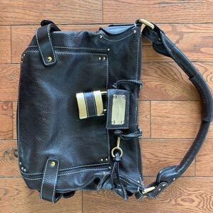 Dark brown Leather Handbag with Gold Accents